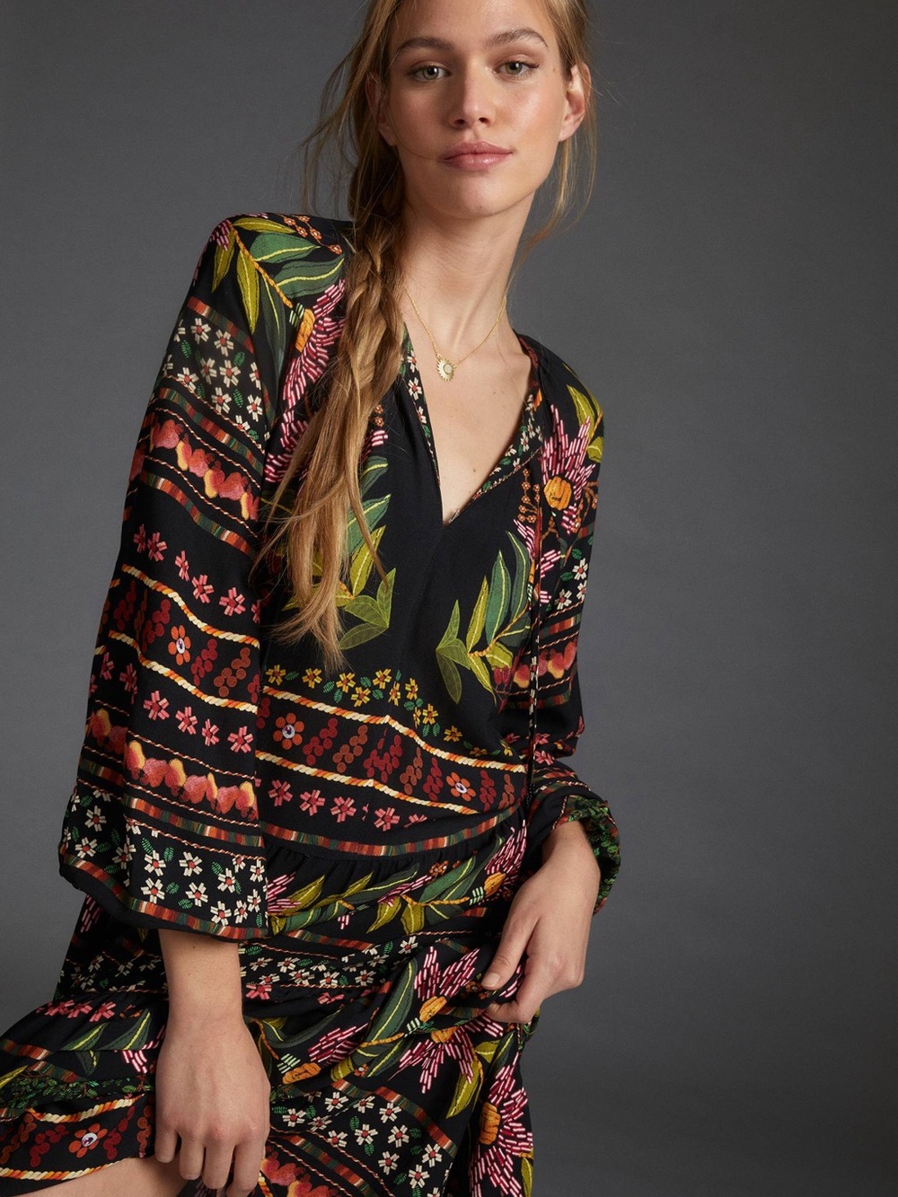 Farm Rio Black Floral Print Glynn Maxi Dress